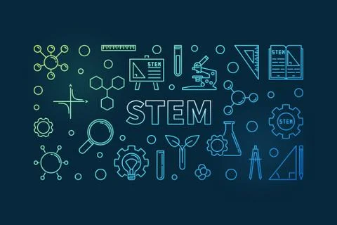 STEM vector concept linear colored horizontal illustration Stock Illustration