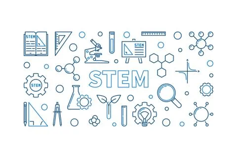 STEM vector concept outline horizontal illustration or banner Stock Illustration