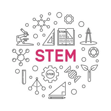 STEM vector minimal round illustration in thin line style Stock Illustration