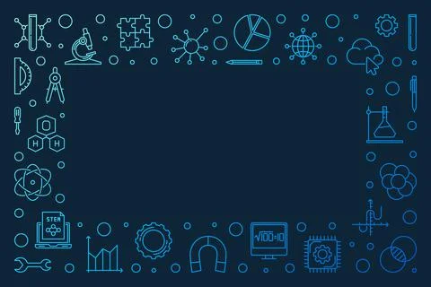 STEM vector modern horizontal blue frame or illustration Stock Illustration