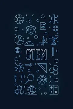 STEM vector outline vertical blue banner - Science concept modern illustratio Illustrazione stock