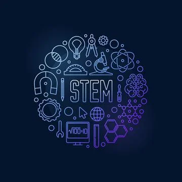 STEM vector round creative colored outline banner Stock Illustration