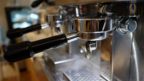 Stem water of coffee machine dispenser in cafe restaurant Stock Footage 98217724