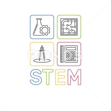 STEM word with icons vector modern outline illustration Stock Illustration