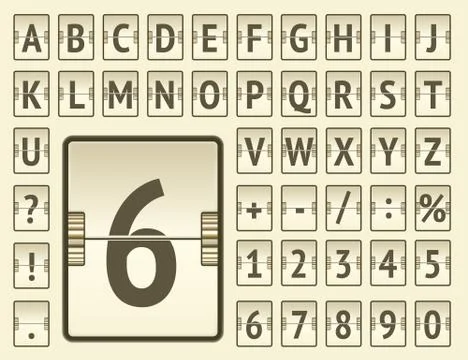 Stempunk flip mechanical board bold alphabet for departure information and Stock Illustration