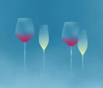 Stemware, glassware with long stems is the subject of this abstract backgroun Stock Illustration