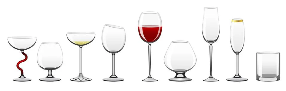 Stemware - realistic vector isolated clip art set of glasses Stock Illustration