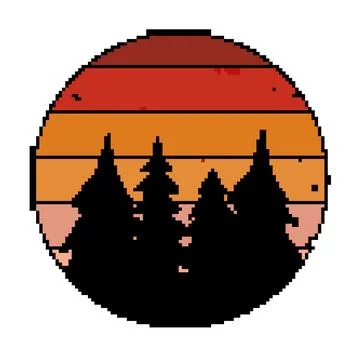 Stemware retro sunset pixel art vector illustration Stock Illustration