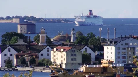 Stena Line ferry between Poland and Sweden arrive in Karlskrona. Stock Footage 55859512