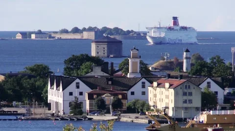 Stena Line ferry between Poland and Sweden arrive in Karlskrona. Stock Footage 55859543