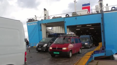 Stenaline Ferry unloading cars Stock Footage 53318995