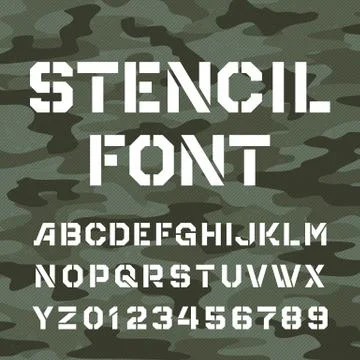 Stencil alphabet font. Type letters and numbers Stock Illustration