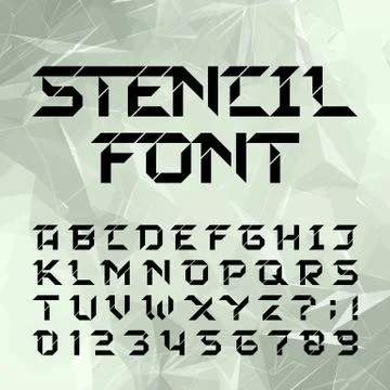 Stencil alphabet typeface. Geometric type letters and numbers. Stock Illustration