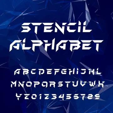Stencil alphabet typeface. Geometric type letters and numbers. Stock Illustration