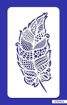 Stencil beautiful feather.  Stock Illustration