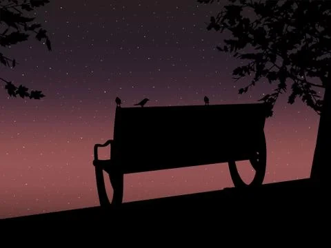 Stencil bench against the backdrop of a starry night sky Design for card. Vector Ilustração Stock