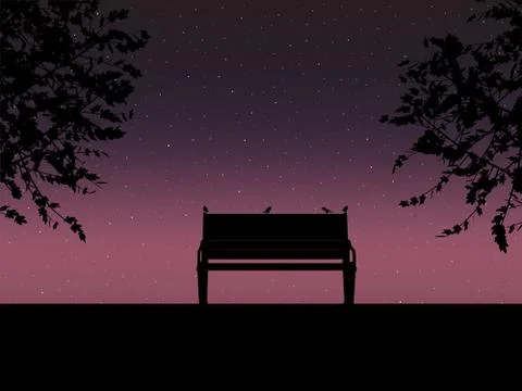 Stencil bench against the backdrop of a starry night sky Design for card. Vector Ilustração Stock