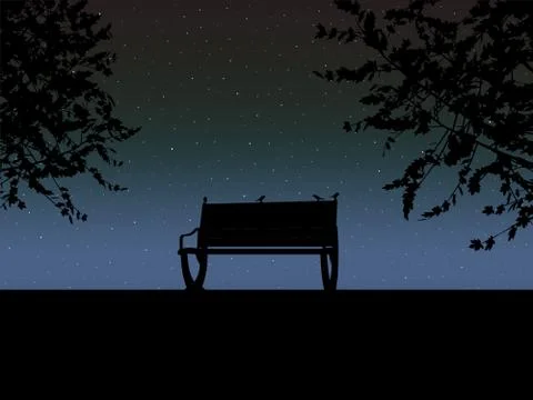 Stencil bench against the backdrop of a starry night sky Design for card. Vector Ilustração Stock