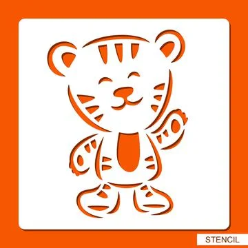 Stencil with a cheerful tiger.  Stock Illustration