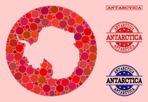 Stencil Circle Map of Antarctica Mosaic and Grunge Seal Stock Illustration