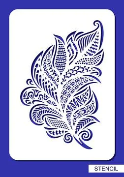 Stencil with decorative feather, leaf.  Stock Illustration