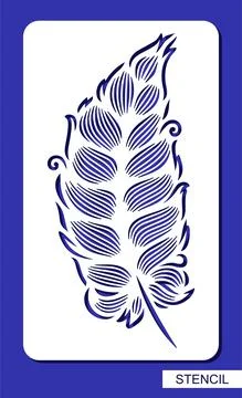 Stencil with decorative feather, leaf.  Stock Illustration