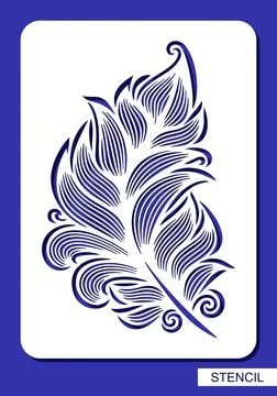 Stencil with decorative feather, leaf.  Stock Illustration