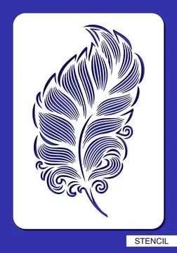 Stencil with decorative feather, leaf.  Stock Illustration