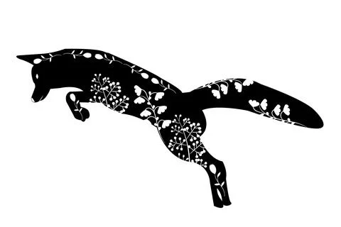 Stencil fox hunt in grass and flowers Stock Illustration