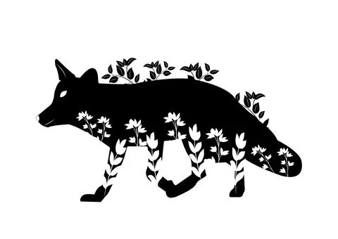 Stencil fox walking in the grass Stock Illustration