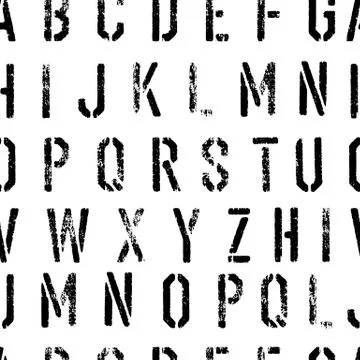 Stencil Grunge Alphabet Seamless Pattern. Black and white Stock Illustration