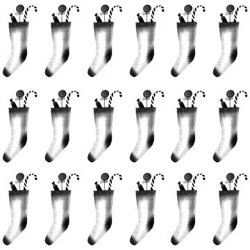Stencil Illustration of Seamless Pattern with Santa Claus Stocking Stock Illustration