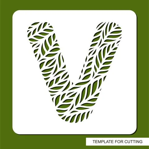 Stencil with the letter V made from leaves.  Stock Illustration