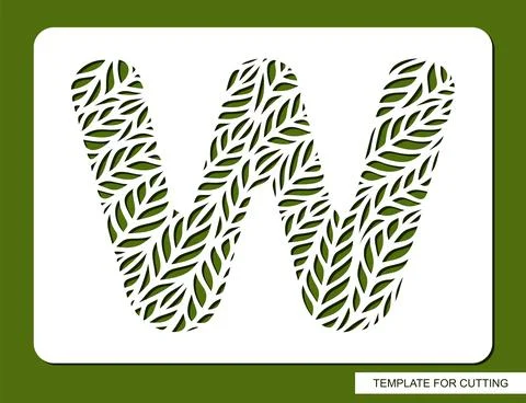Stencil with the letter W made from leaves.  Stock Illustration