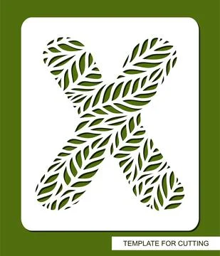 Stencil with the letter X made from leaves.  Stock Illustration