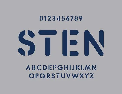 Stencil letters and numbers set. Graffity bold vector latin alphabet template Stock Illustration