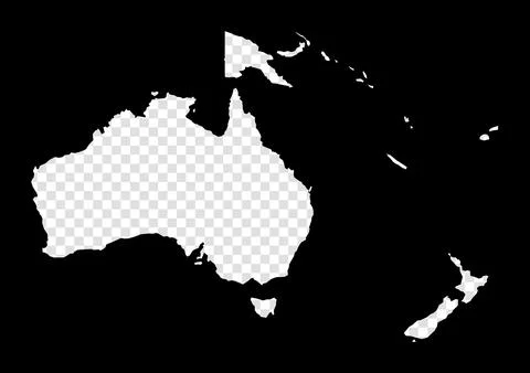 Stencil map of Oceania. Simple and minimal transparent map of Oceania. Blac.. Illustrazione stock