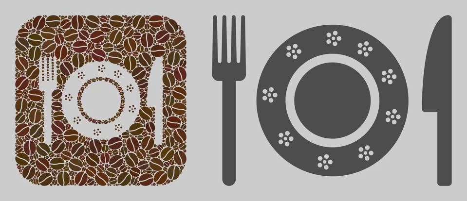 Stencil Mosaic Restaurant Tableware with Coffee Seeds Illustrazione stock
