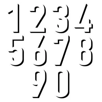 Stencil numbers from 0 to 9 negative space style with 3d effect, stylish bl.. Illustrazione stock