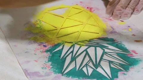 Stencil painting concept. Educational activity for children. Stock Footage 335123649
