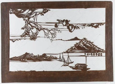 Stencil with Pattern of Seascape on White Ground 19th century Japan Stencil.. Stock Photos