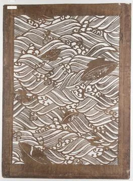 Stencil with Pattern of Wine Cups on Waves 19th century Japan The presence .. Stock Photos