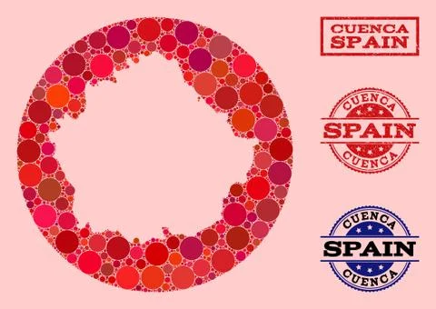Stencil Round Map of Cuenca Province Mosaic and Watermark Seal Illustrazione stock