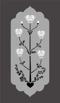 Stencils Laser cut cnc panel design for metal, wooden room divider. Stock Illustration