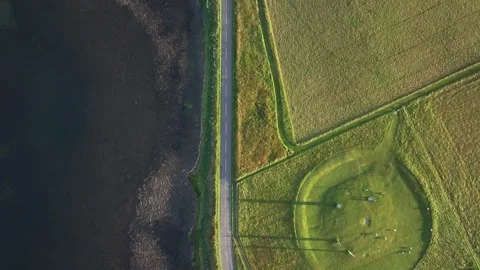 Stenness Stone Circle, Overhead Drone View, Epic Orkney, Scotland, 4K Stock Footage 258314066