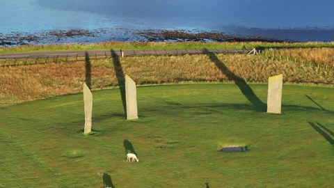 Stenness Stone Circle with Shadows, Orkney, Scotland, 4K Stock-Footage 258249105
