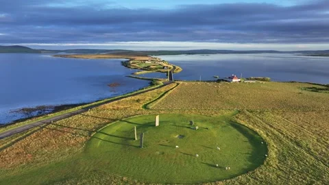 Stenness Stone Circle, Wide Epic Drone View, Orkney, 4K Stock Footage 258317656