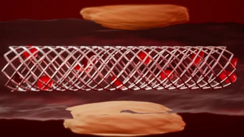 Stent holding open a narrowed artery blood flow loop Vídeos de archivo 343189621