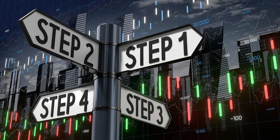 Step 1, 2, 3, 4 - Signpost with Four Arrows - 3D illustration Stock Illustration