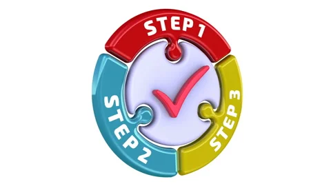 Step 1, Step 2, Step 3. The check mark in the form of a puzzle Stock Footage 132972311